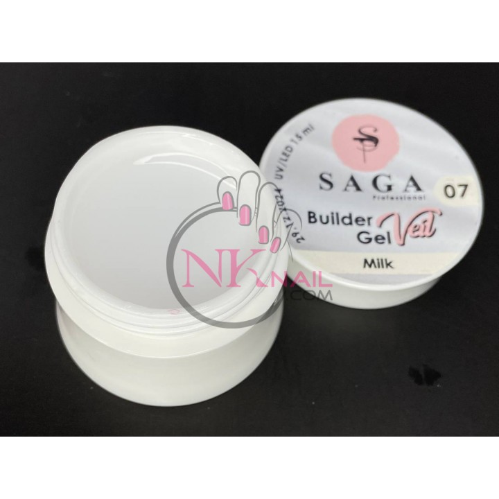 Гель Saga Builder Gel Veil №007, 15 мл молочний